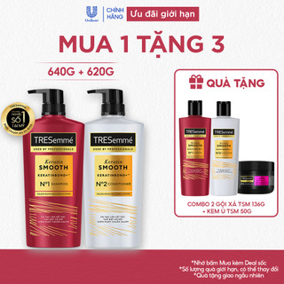  Combo Dầu Gội Và Dầu Xả TRESemmé Keratin Smooth Cho Tóc Khô Xơ Rối Vào Nếp Suôn Mượt 640g 620g 