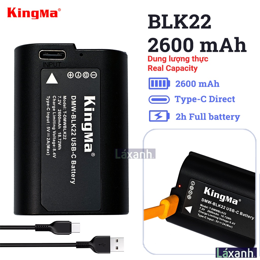 Pana Lumix BLK22 2600mAh Type-C | Pin máy ảnh sạc trực tiếp Kingma Pana Lumix S5 S5ii S1ii GH7 GH6 G