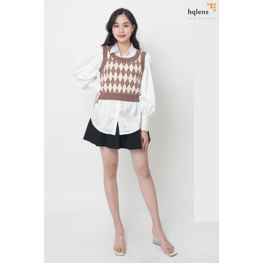 Áo Len Nữ Gile Trám Nhỏ HQLens – Thiết Kế Dệt Kim Cổ Tròn, Chất Rayon Mềm Mịn, Màu Đen Nâu Tím Than 