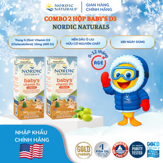 Combo 2 hộp Vitamin D3 thuần tinh khiết Nordic Naturals lọ 22.5ml giúp bé phát triển hệ xương răng chắc khỏe 0-12m+ 