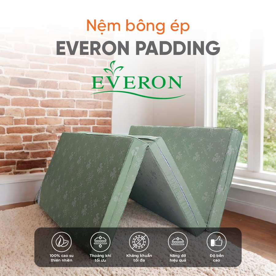 Nệm Bông Ép Gấp 3 Cao Cấp Everon Padding, Nệm Cứng, Bảo Hành 5 Năm - Màu Ngẫu Nhiên