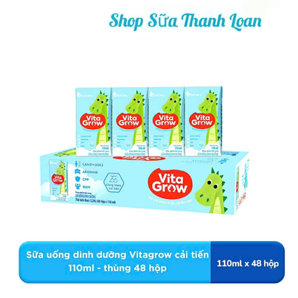 [HSD T9-2026] Thùng 48 Hộp Sữa Pha Sẵn Vitadairy Vita Grow Hộp 110ml.