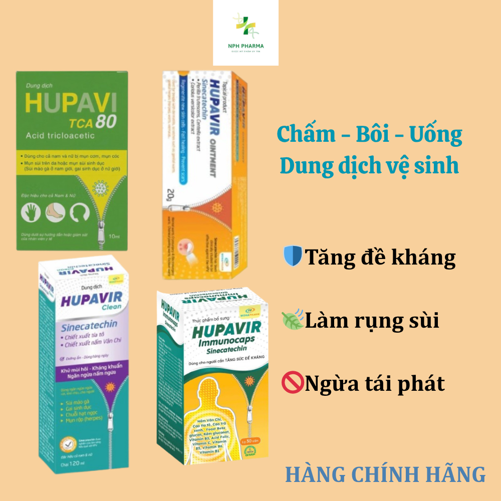 Bộ sản phẩm Hupavir chấm bôi uống rửa (Hupavir TCA, Hupavir Ointment, Hupavir Immunocaps, Hupavir Cl