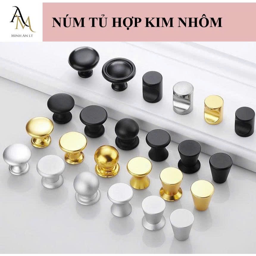 (5 Cái - Kèm Ốc) Núm Tủ Hợp Kim Nhôm Cao Cấp, Tay Nắm Tủ Tối Giản Bắc Âu, Núm Cửa Tủ Ngăn Kéo Nhôm Mạ Màu