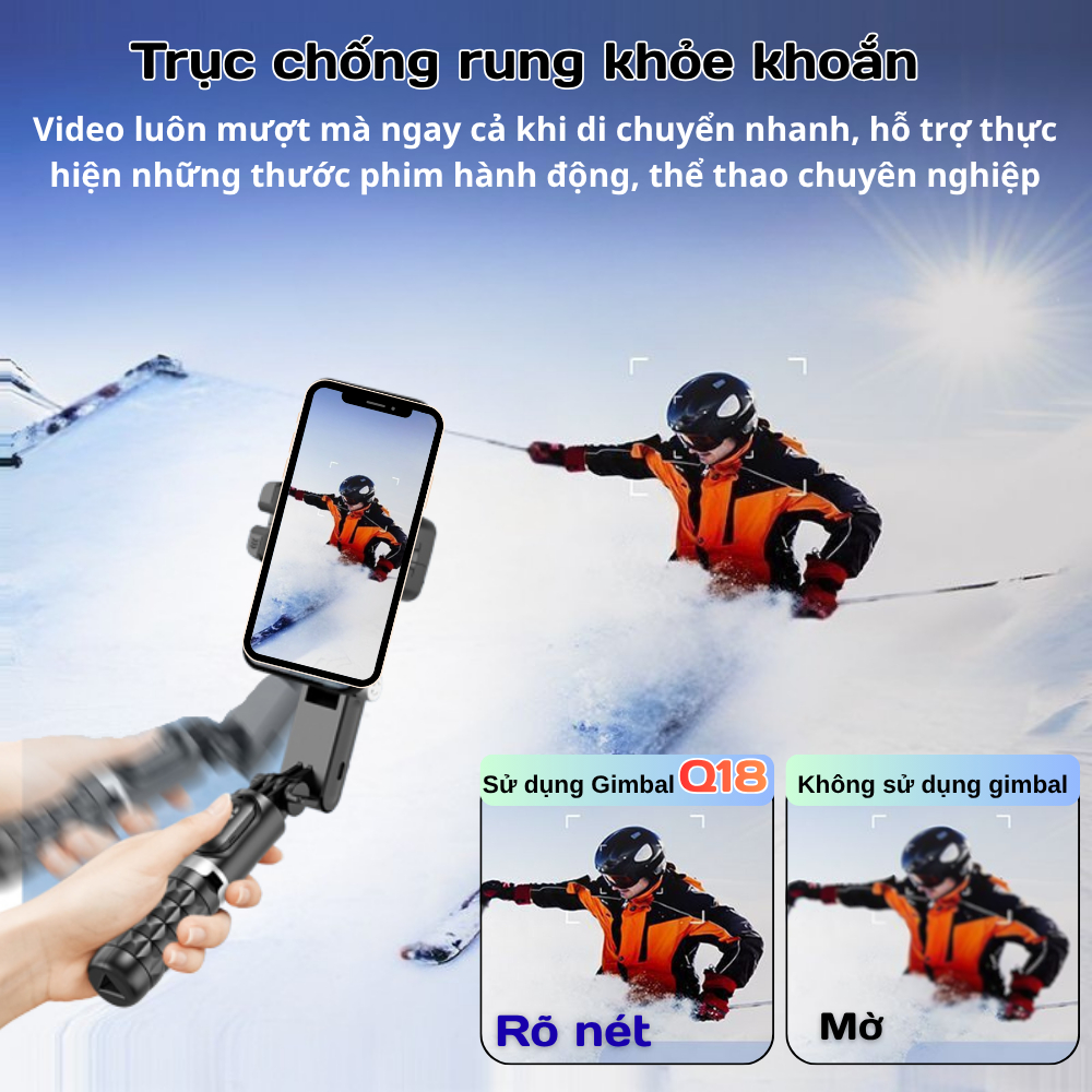 Gimbal Q18 - Gymbal điện thoại quay phim chống rung hỗ trợ quay phim, chụp ảnh chuyên nghiệp xoay 360 độ có đèn Led | BigBuy360 - bigbuy360.vn