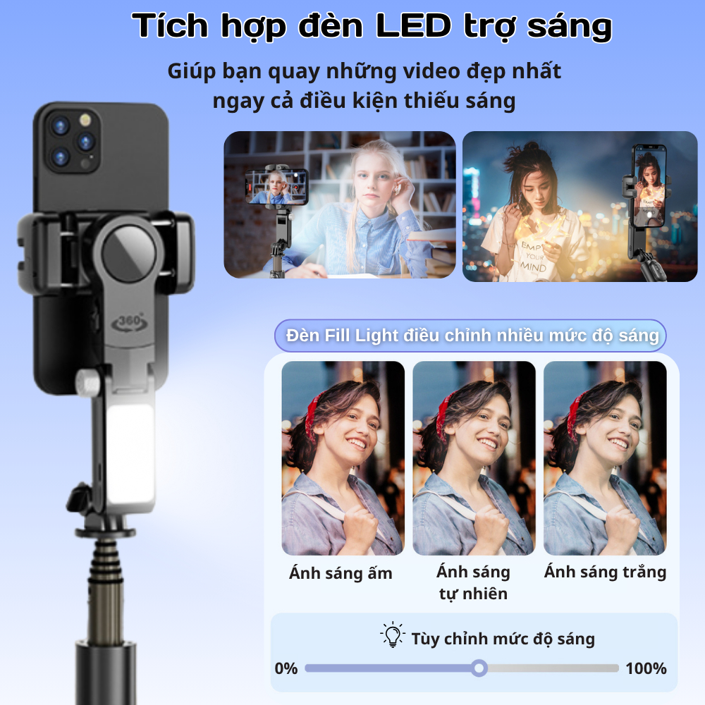 Gimbal Q18 - Gymbal điện thoại quay phim chống rung hỗ trợ quay phim, chụp ảnh chuyên nghiệp xoay 360 độ có đèn Led | BigBuy360 - bigbuy360.vn