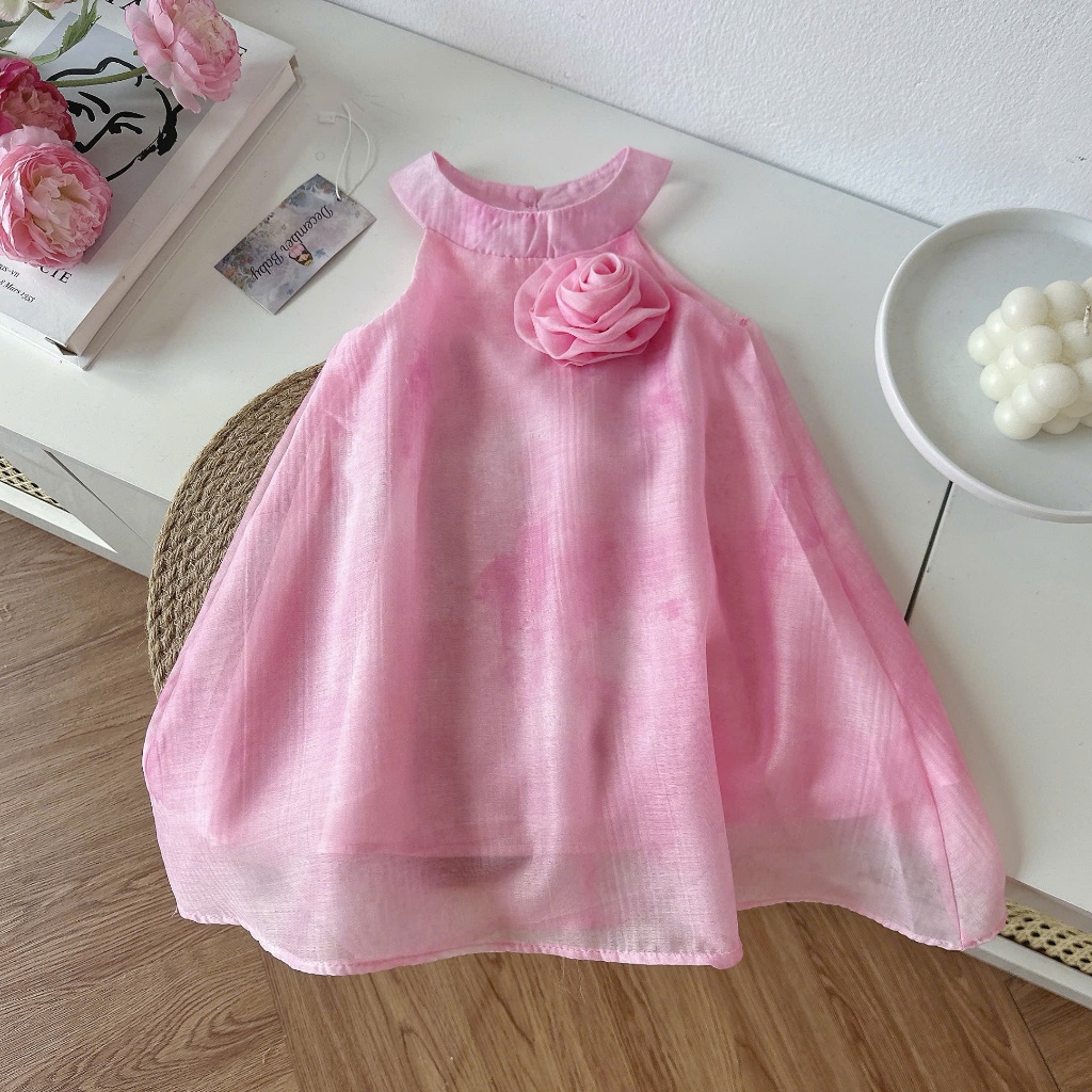 [DEC20]Váy Cổ Yếm Tơ In Lạ Mắt Đính Hoa Xinh Xắn Cho Bé Gái - December Baby