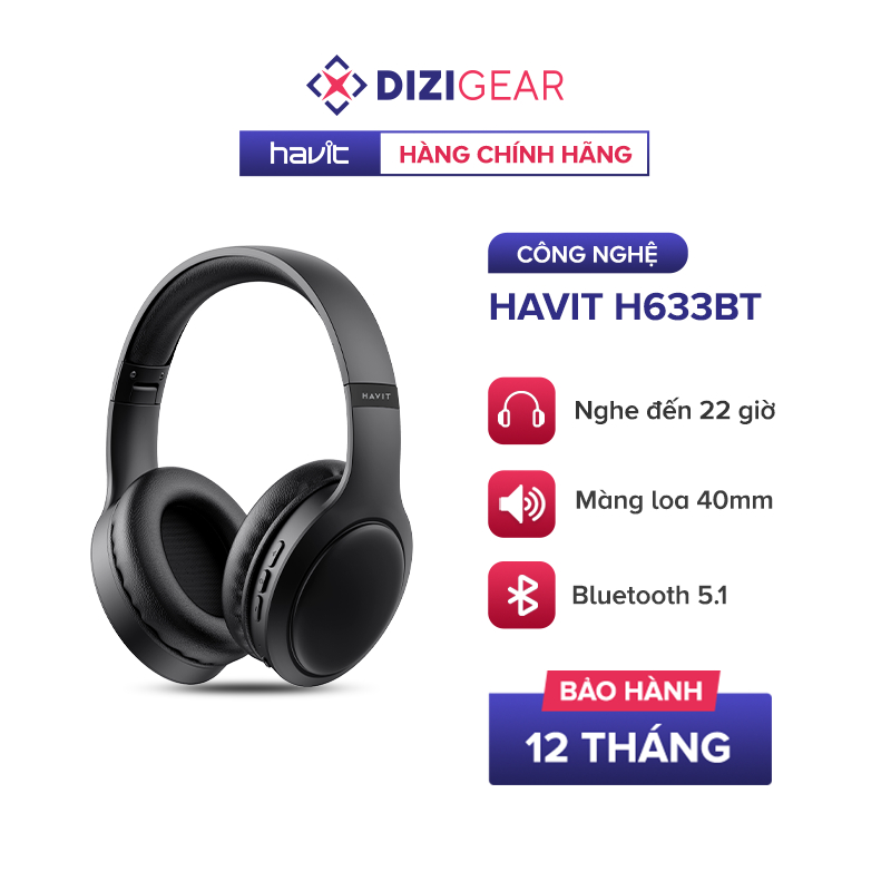 Tai Nghe Headphone HAVIT H633BT, Công Thái Học Bluetooth 5.3, Nghe Đến 22H - Chính Hãng Dizigear