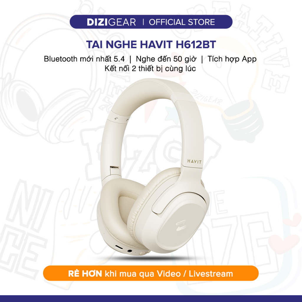 Tai Nghe Headphone Bluetooth HAVIT H612BT, Âm thanh Stereo, Nghe Đến 50 giờ, App Havit Life - BH 12 