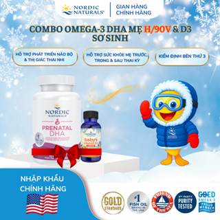  Combo Nordic Naturals DHA bầu Triglygeride H 90v & Baby Vitamin D3 thuần tinh khiết lọ 22.5ml bé 0-12 tháng tuổi 