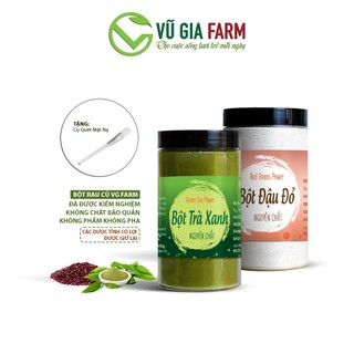 Combo bột trà xanh + bột đậu đỏ - nguyên chất vũ gia + tặng cọ quét