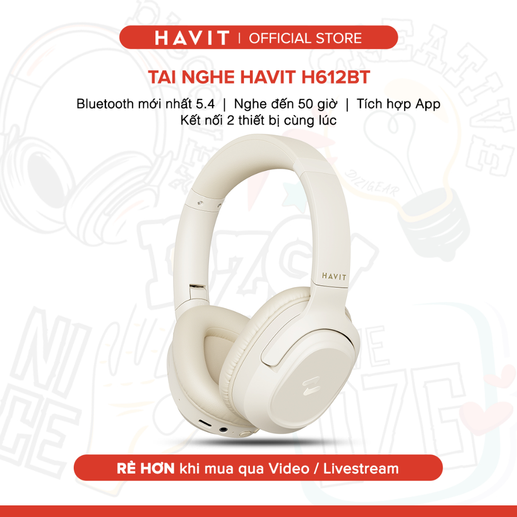 Headphone Bluetooth HAVIT H612BT, Âm thanh Stereo, Nghe Đến 50 giờ, App Havit Life - BH 12 Tháng
