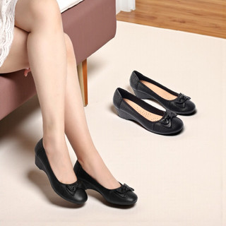 Giày Búp Bê Đế Xuồng 5cm Da Thật Êm Chân Màu Đen Pixie X461