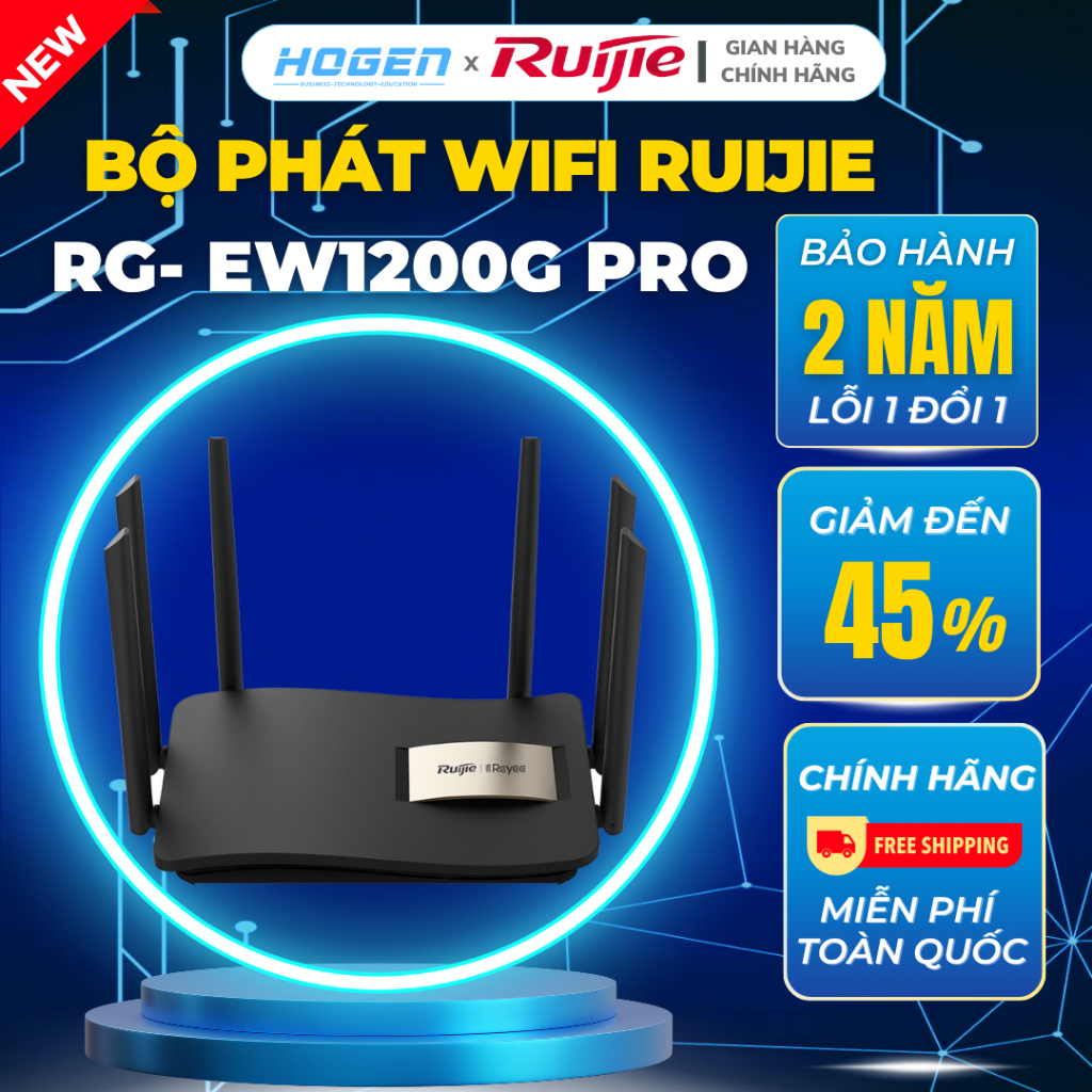 Bộ phát WiFi Ruijie EW1200 4 râu EW1300G 6 râu Dual-band AC1200 AC1300 1300 hỗ trợ Mesh- BH 24 Tháng