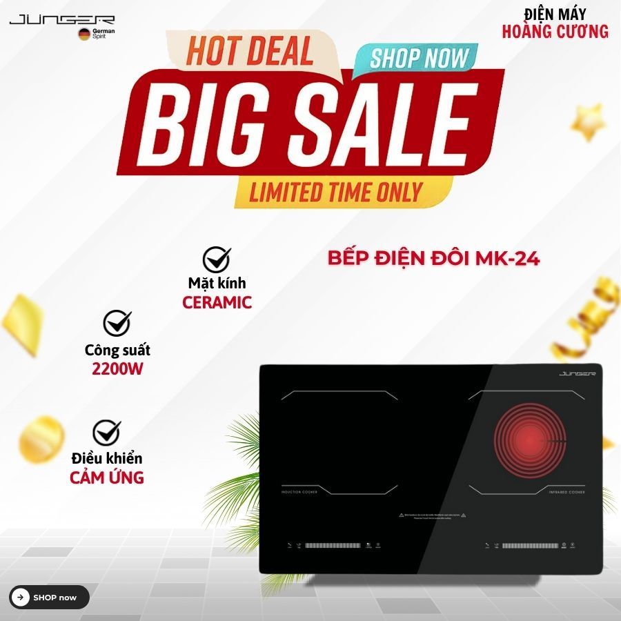 Bếp Điện Đôi Junger MK-24 – Siêu Tiện Lợi, Tặng Kèm Bộ Nồi Inox Junger JC100 (13 Món), Chính Hãng