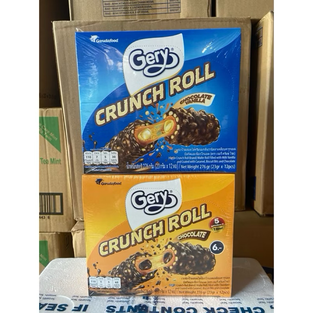 Bánh Gery Crunch Roll Cuộn Phủ Socola Hộp 299g (13 que/1 hộp) Date Mới