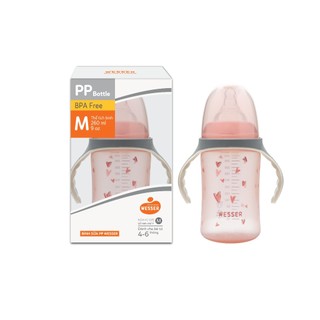 Bình sữa cho bé chính hãng Wesser nhựa PP cổ rộng 180ml / 260ml