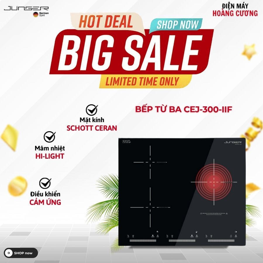 BẾP ĐIỆN TỪ BA JUNGER CEJ-300-IIF – Chính hãng, Ưu đãi Tặng Bộ nồi inox Junger JC 100 (13 món)