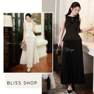   Bản Cao Cấp  Set Áo Peplum Khoét Ngực Phối Hoa & Chân Váy Dập Ly Sang Chảnh Thời Trang Nữ Bliss - S396 