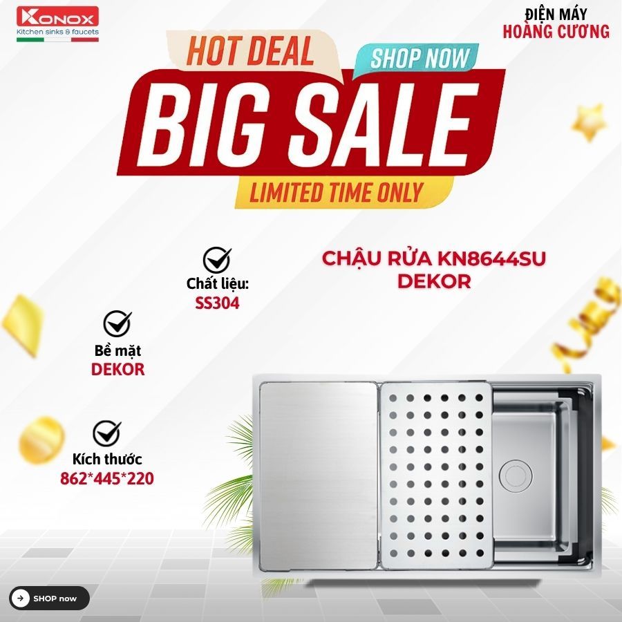 [TẶNG VÒI] Chậu Rửa Konox Dekor KN8644SU - Chậu Rửa Chén Âm Bàn Thiết Kế Tinh Tế
