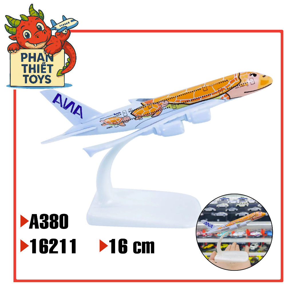Mô hình máy bay ANA Orange Turtle Kai A380 có đế tỉ lệ 16cm MB16211