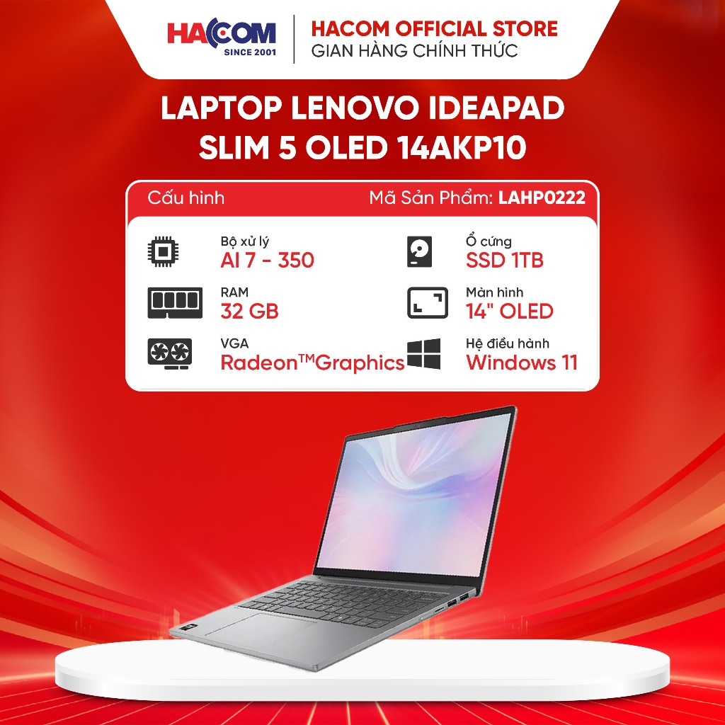 Laptop Lenovo IdeaPad Slim 5 Oled 14AKP10 (83HX001JVN) (AI 7 350/32GB RAM/1TB SSD/14 Oled WUXGA/Win1