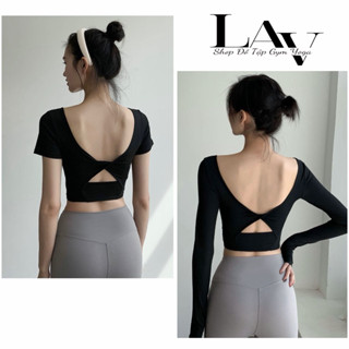  Áo tập gym yoga thể thao cộc tay crotop có đệm ngực  hở lưng cách điệu- LAV Activewear 