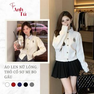  Áo len nữ lông thỏ cổ sơ mi bo gấu – Áo len nữ chất mềm mịn thanh lịch phong cách Hàn Quốc 