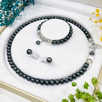 Bộ Trang Sức Ngọc Trai Đen 7ly Khóa Nơ Sang Trọng, Tinh Tế Làm Quà Tặng, Dự Tiệc  - Ngọc Trai Trường Thịnh
