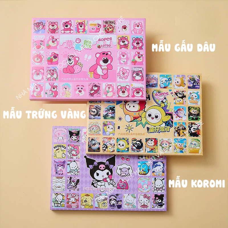 Hộp quà bất ngờ Hidden box 40 món - Blind Box móc khóa cho bé Sanrino, Gấu dâu, Capybara, Noel