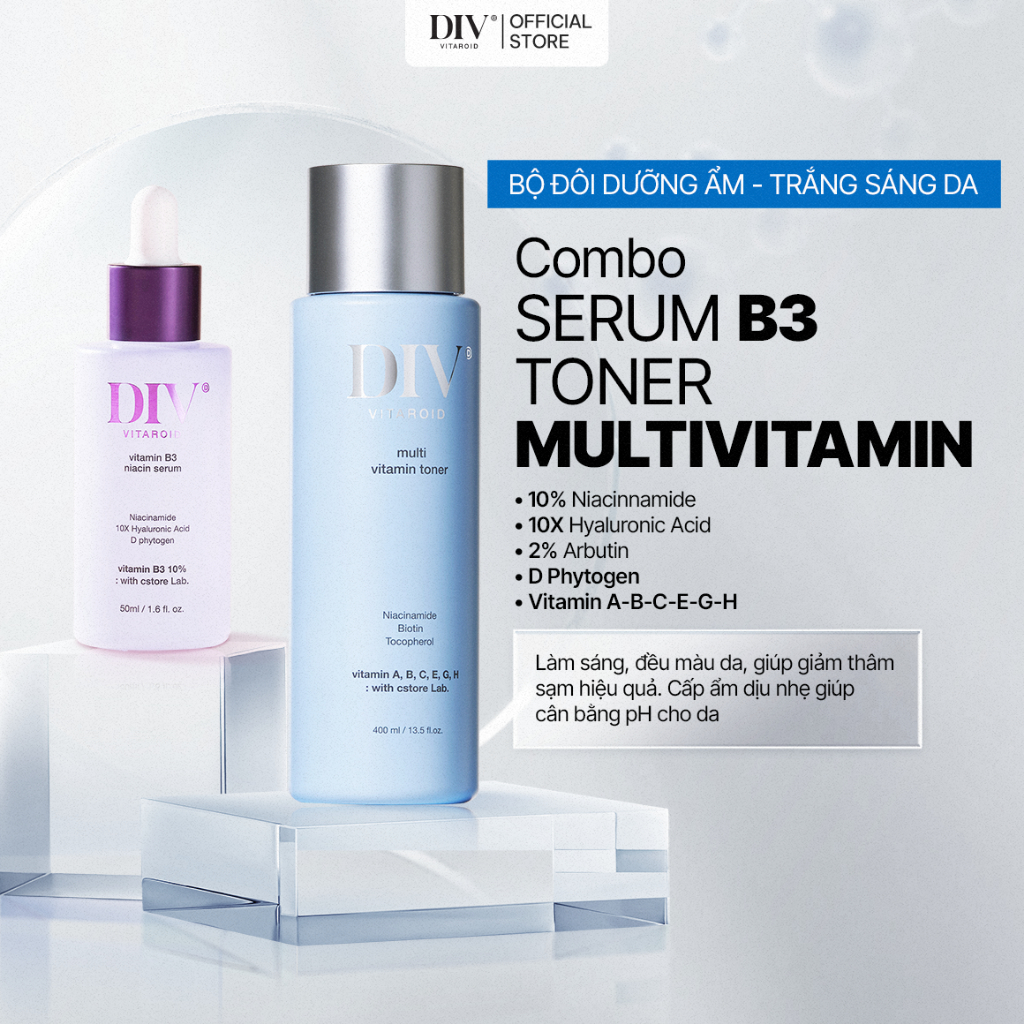 [VHL x DIV] Combo Serum Vitamin B3 50ml & Toner Multivitamin 400ml DIV Tặng Kem Dưỡng Sáng DIV Vitam