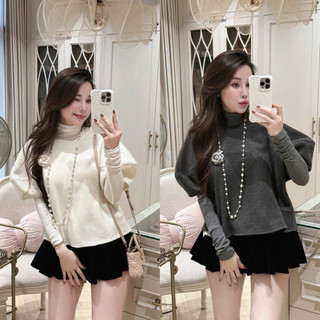   S2.4197  Set 4 Món Áo Len Lông Thỏ Cổ Lọ + Áo Dạ Tay Phồng Mix Chân Váy Nhung 2 Lớp Kèm Tang Hoa Rời 