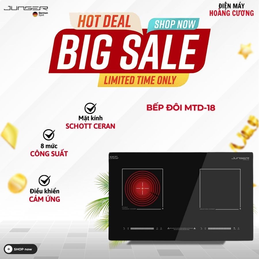 Bếp Từ Hồng Ngoại Junger MTD-18 –  Tặng Kèm Bộ Nồi Inox Junger JC100 (13 Món), Thiết Kế Sang Trọng