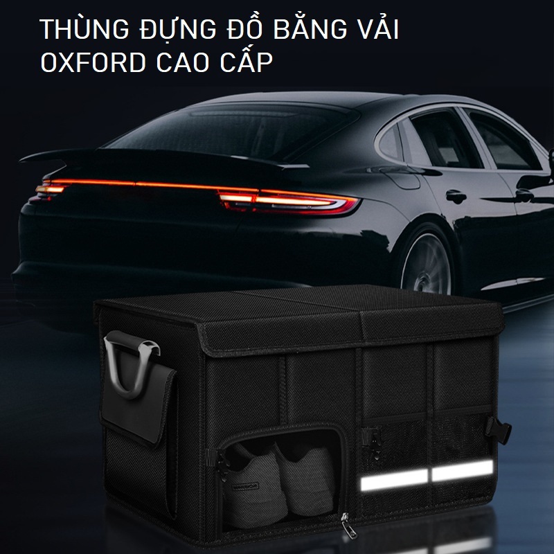 Hộp Đựng Đồ Cốp Xe Ô Tô Gấp Gọn Có Nắp Đậy - Thùng Đựng Đồ Vải Oxford Chống Nước 6 Thùng Đựng Đa Năn