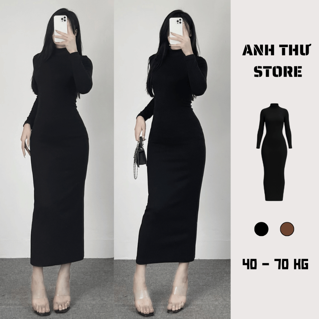 Váy Body Len Lông Thỏ Tay Dài Cổ 3 Phân Dáng Ôm Qua Gối Có Xẻ Sau Bigsize , Đầm Len Body Dáng Dài Basic Hàn Quốc 360 | BigBuy360 - bigbuy360.vn