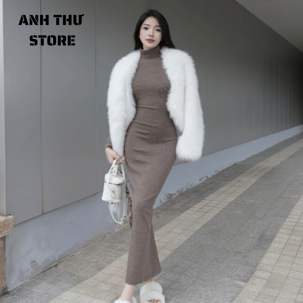 Váy Body Len Lông Thỏ Tay Dài Cổ 3 Phân Dáng Ôm Qua Gối Có Xẻ Sau Bigsize , Đầm Len Body Dáng Dài Basic Hàn Quốc 360 | BigBuy360 - bigbuy360.vn