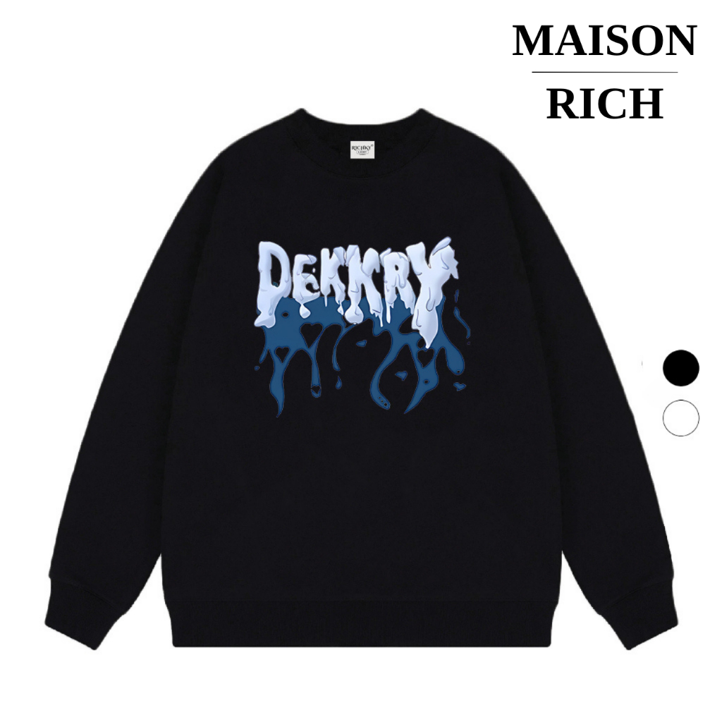 Áo Sweater Maison Rich Premium Nỉ Dekkry Tan Chảy Lửa Xanh Frozen Flow Blue Flame