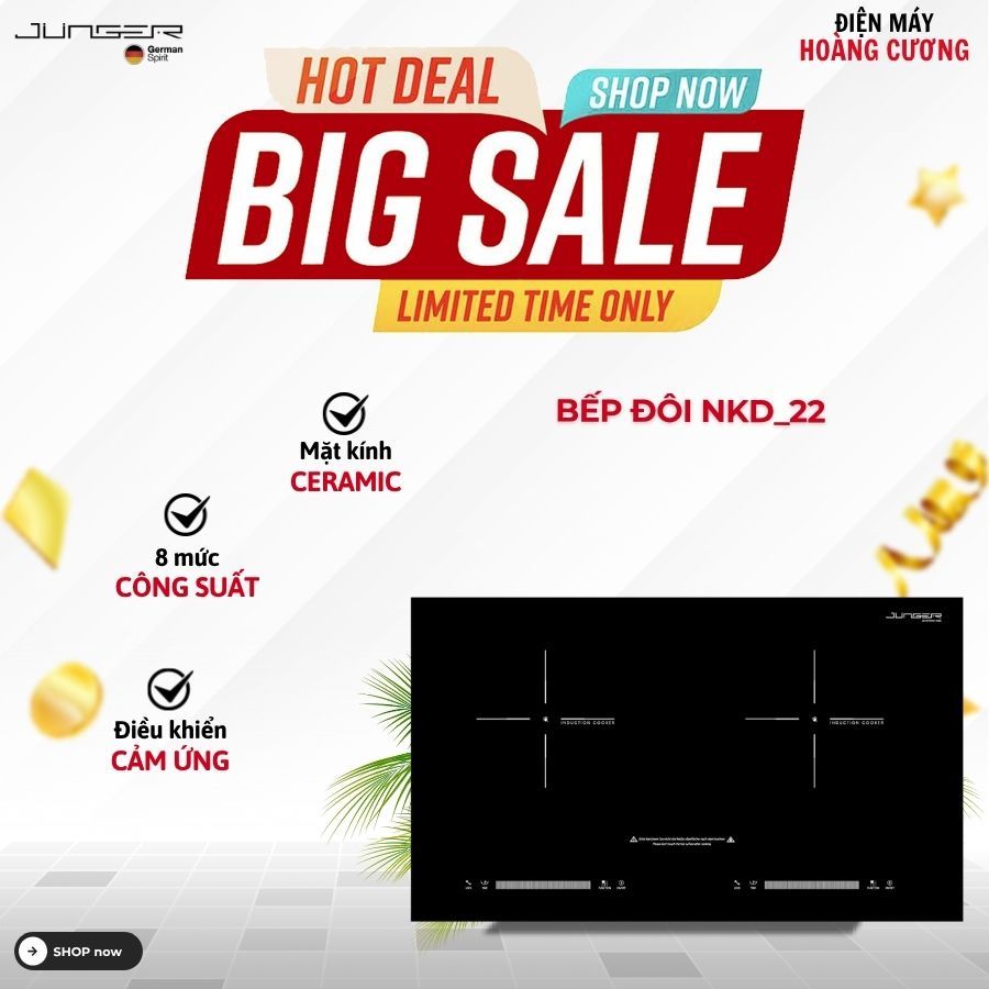 Bếp Từ Đôi Junger NKD-22+ – Nấu Ăn Nhanh Chóng, Tặng Kèm Bộ Nồi Inox 7 Chi Tiết Junger CWJ-070
