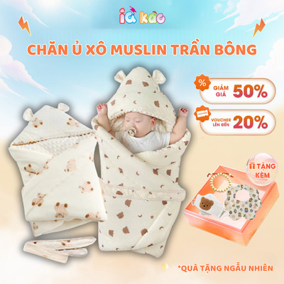 Chăn Ủ Nhung Bi Phối Hạt Đậu IQ KAO cho bé, chăn quấn đắp vải nhung bi mềm mại và ấm áp cho bé sơ sinh UC05