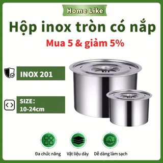Hộp inox tròn có nắp, thố inox đựng mỡ, gia vị, nấu được trên bếp từ, gas Cậu Chủ Nhỏ