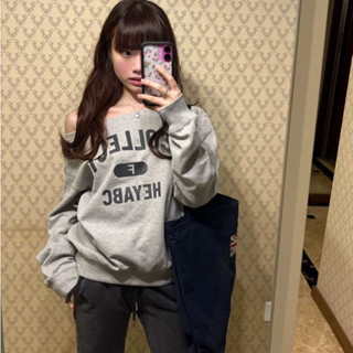  Áo sweater trễ vai nữ xám tiêu mùa thu hàn quốc áo nỉ eleclassm 