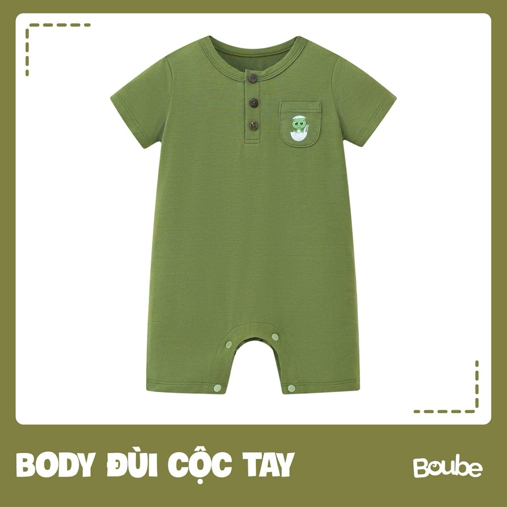 Bộ liền thân, Body cộc cổ trụ nhiều màu cho bé Boube, vải cotton tự nhiên, sợi tre, size 0-12 tháng