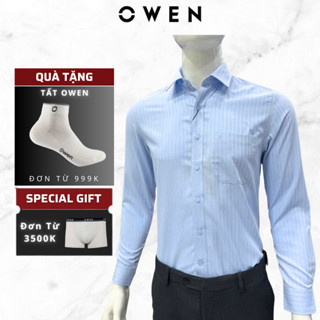  Áo sơ mi dài tay OWEN mã AR250354DT kiểu dáng Regular fit vừa vặn,màu kẻ xanh trẻ trung chất bamboo mềm mát 