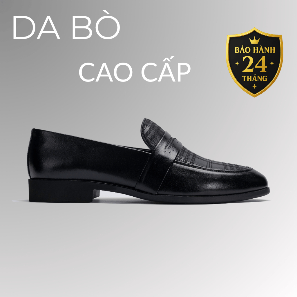 Giày lười nam da bò cao cấp đế khâu LuxWear Penny Loafers màu đen bảo hành 24 tháng GD03