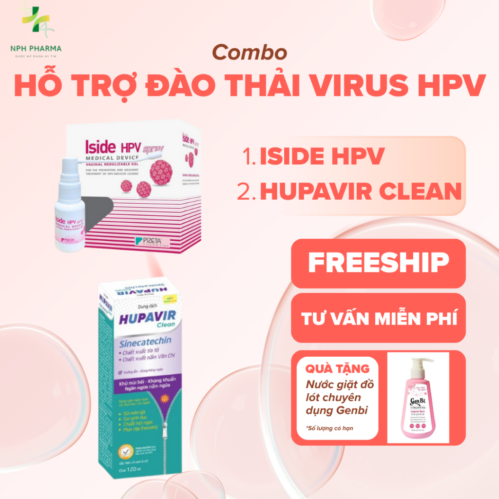 COMBO Hỗ trợ đào thải HPV (Gel xịt Iside HPV + Dung dịch vệ sinh Hupavir Clean) + TẶNG 1 NƯỚC GIẶT Đ
