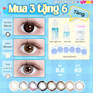   mua 3 tặng 6  kính áp tròng MCK1 0 độ màu đen xám nâu xanh dương vàng và tím đường kính 14.0-14.5mm 