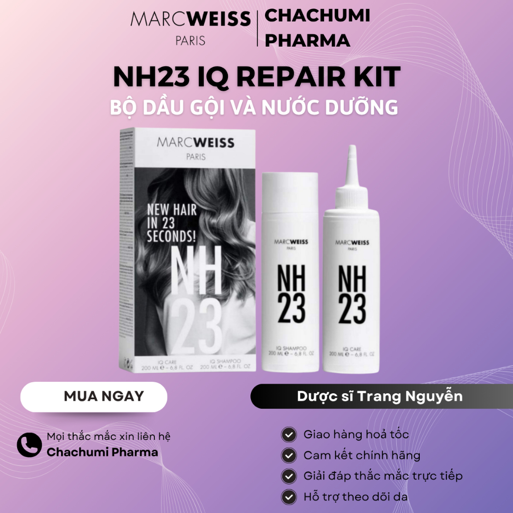 Bộ Dầu gội và Nước Dưỡng NH23 IQ REPAIR KIT 200ml giúp dưỡng ẩm và phục hồi độ bóng mượt cho mái tóc