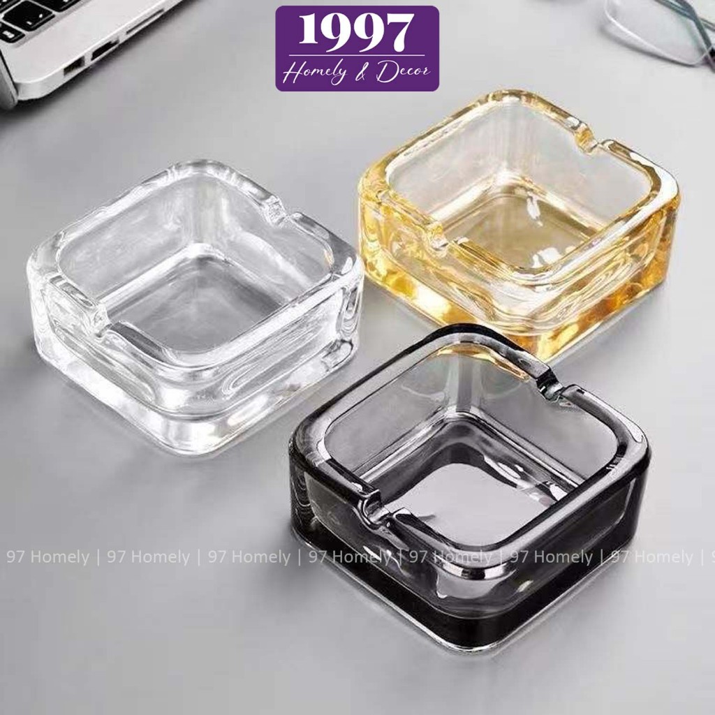 Gạt Tàn Thủy Tinh 97HOMELY Hình Dạng Vuông Bo Cong Nhiều Màu Trong Suốt Cao Cấp DT251002601