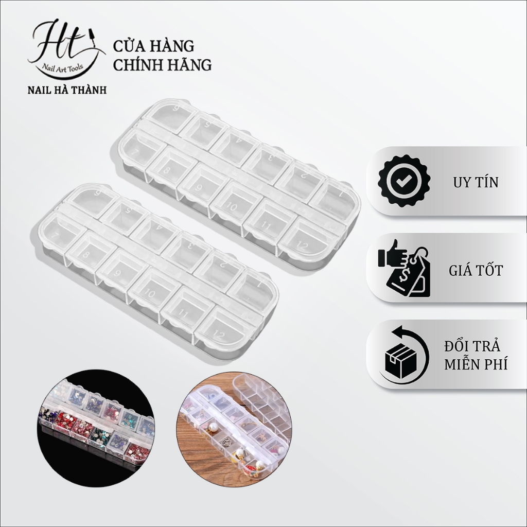 Khay đựng đá nail 12 ô nắp bật