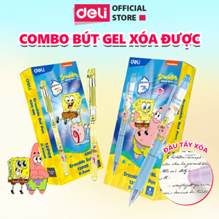  Combo 5 12 Bút Gel Xóa Được Spongebob Mực Đen Tím DELI Bút Bi Nước Bấm  Có Nắp Ngòi 0.5mmViết Trơn Mượt Có Gôm Trên Nắp 